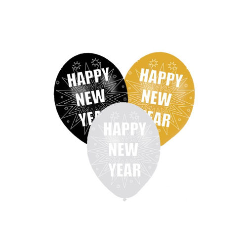 Picture of HAPPY NEW YEAR LATEX BALLOONS GOLD & SILVER - 6 PACK